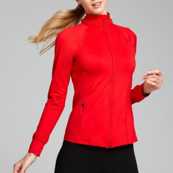 SPANX Jackets & Blazers - SPANX Jacket Red Active Contour Zip Front Stretch Pockets Long Sleeve Size Small